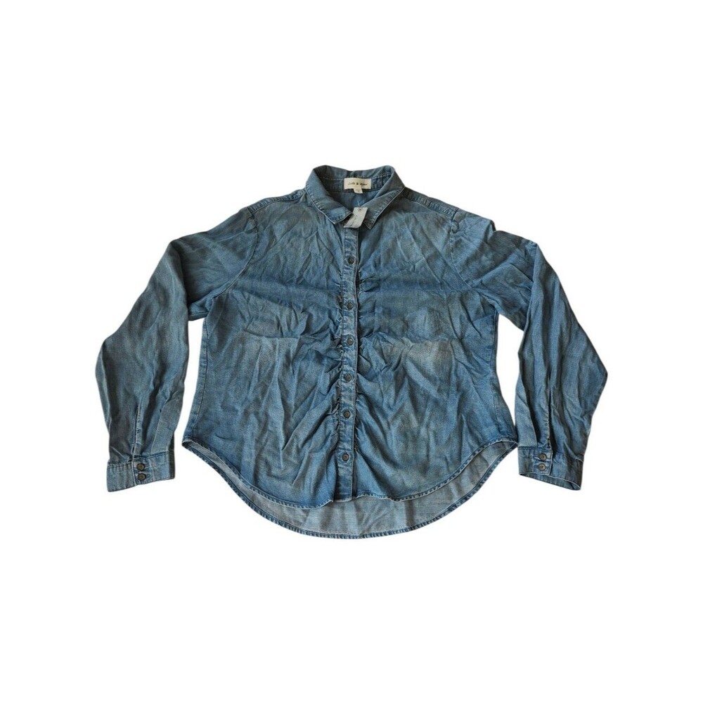 Cloth & Stone Light Blue Chambray Ruched Placket Button Up. Sz. PL